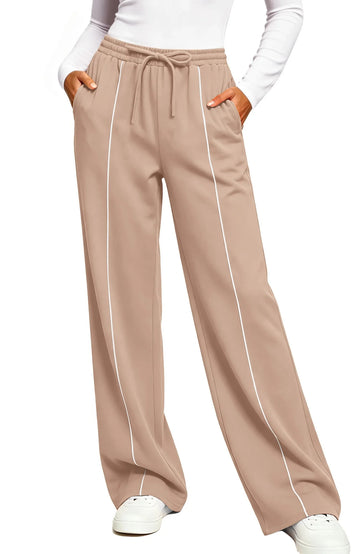 UVN Sweatpants for Women Casual Wide Leg Baggy Pants Straight Long Trousers High Waist Drawstring Workout Pants with Pockets