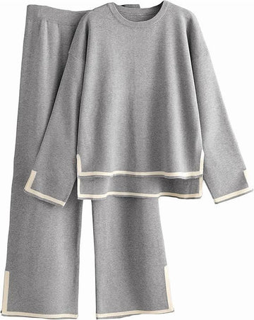 UVN Lounge Sets for Women Casual 2 Piece Outfits Fall Long Sleeve Tops and Wide Leg Pants Loungewear Pajamas Sets with Pockets