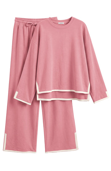 UVN Outfits Sets for Women Casual 2 Piece Sets Fall Long Sleeve Tops and Wide Leg Pants Tracksuits Pajamas Sets with Pockets