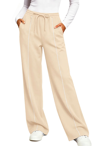 UVN Sweatpants for Women Casual Wide Leg Baggy Pants Straight Long Trousers High Waist Drawstring Workout Pants with Pockets