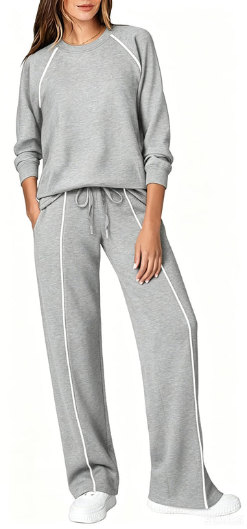 UVN Outfits Sets for Women Two Piece Sweatshirts Lounge Sets Long Sleeve Tops and Wide Leg Pants Fall Casual Tracksuit Matching Sets with Pockets