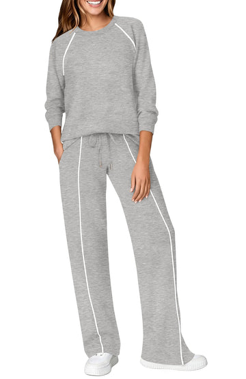 UVN Outfits Sets for Women Two Piece Sweatshirts Lounge Sets Long Sleeve Tops and Wide Leg Pants Fall Casual Tracksuit Matching Sets with Pockets