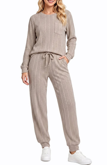 UVN Two Piece Sets for Women Casual Outfits Sets Textured Long Sleeve Shirts and Long Pants Lounge Set Fall Pajama Sets with Pockets