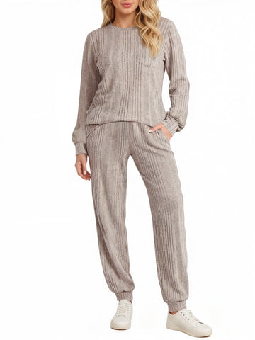 UVN Two Piece Sets for Women Casual Outfits Sets Textured Long Sleeve Shirts and Long Pants Lounge Set Fall Pajama Sets with Pockets