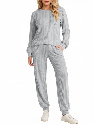 UVN Two Piece Sets for Women Casual Outfits Sets Textured Long Sleeve Shirts and Long Pants Lounge Set Fall Pajama Sets with Pockets