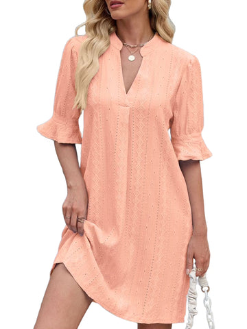 UVN Summer Dresses for Women Ruffle Short Sleeve Dress Casual V Neck T Shirt Dress