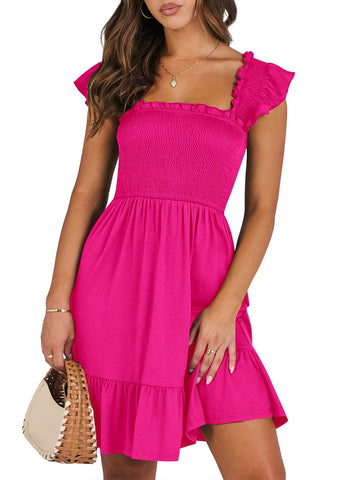 UVN Summer Dresses for Women Casual Sleeveless Square Neck Midi Dress Ruffle Backless Swing Flowy Tiered Dress