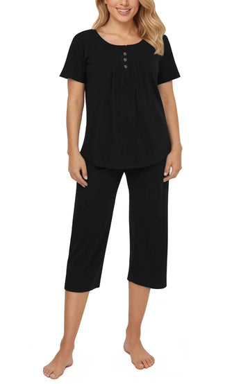 UVN Womens Pajama Sets Short Sleeve Crewneck Tops and Capri Pant Lounge Set Ladies Pjs Sleepwear Loungewear 2 Piece Outfit