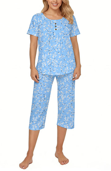 UVN Womens Pajama Sets Short Sleeve Crewneck Tops and Capri Pant Lounge Set Ladies Pjs Sleepwear Loungewear 2 Piece Outfit