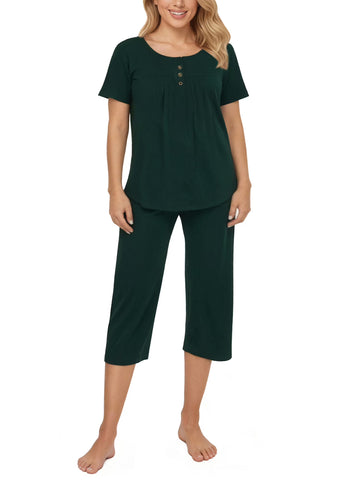 UVN Womens Pajama Sets Short Sleeve Crewneck Tops and Capri Pant Lounge Set Ladies Pjs Sleepwear Loungewear 2 Piece Outfit