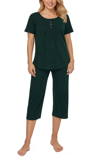 UVN Womens Pajama Sets Short Sleeve Crewneck Tops and Capri Pant Lounge Set Ladies Pjs Sleepwear Loungewear 2 Piece Outfit