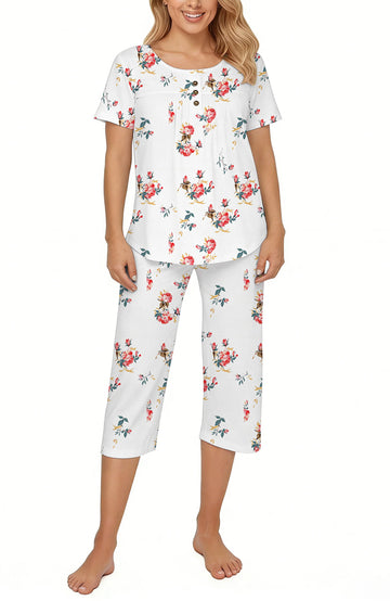 UVN Womens Pajama Sets Short Sleeve Crewneck Tops and Capri Pant Lounge Set Ladies Pjs Sleepwear Loungewear 2 Piece Outfit