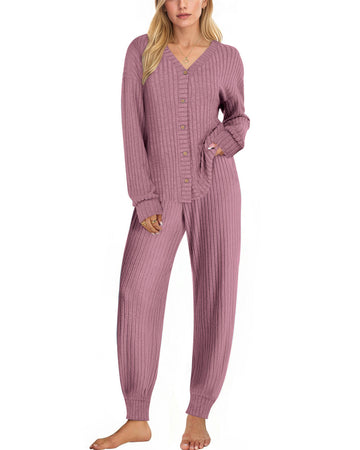 UVN Pajamas Sets for Women Long Sleeve Button Down Tops and Pants 2 Piece Outfit Fall Sleepwear Pjs Lounge Sets with Pockets