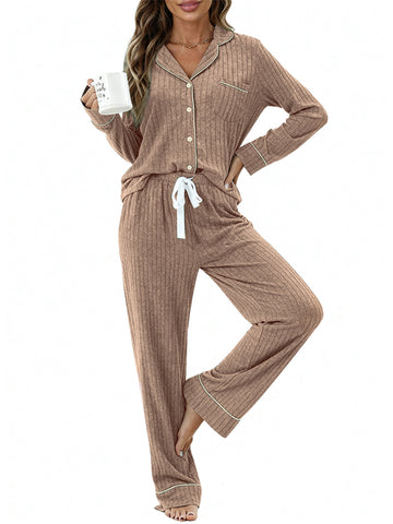 UVN Womens Pajamas Sets Long Sleeve Shirts and Drawstring Pants Ladies Loungewear Casual 2 Piece Matching Sets