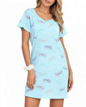 UVN Nightgown for Women Short Sleeve Sleepwear Nightshirt Casual Sleepshirts Loose Print Pajamas Night Dresses