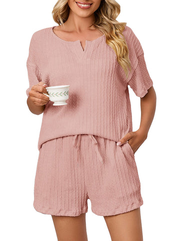 UVN 2 Piece Pajama Sets for Women Short Sleeve Top and Shorts Sleepwear Casual Lounge Set with Pockets