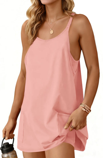 UVN Summer Dresses for Women Sleeveless Casual Shorts Jumpsuits Spaghetti Straps Romper Sundress with Pockets