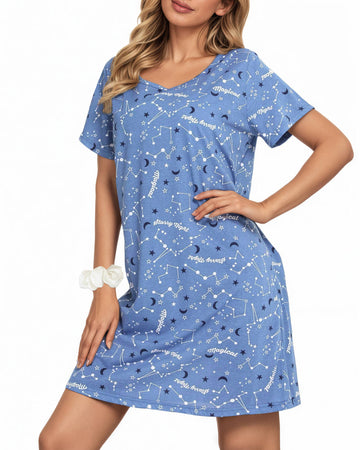 UVN Nightgown for Women Short Sleeve Sleepwear Nightshirt Casual Sleepshirts Loose Print Pajamas Night Dresses