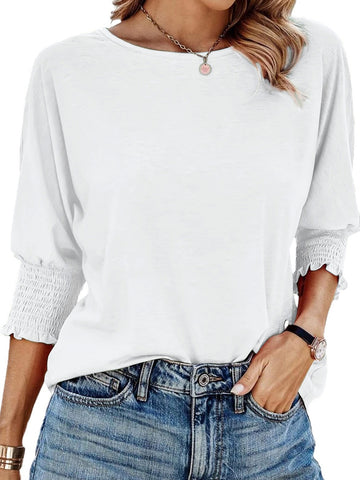 UVN Crewneck Blouse for Women Summer 3/4 Sleeve T-Shirts Casual Tees Ladies Loose Tops