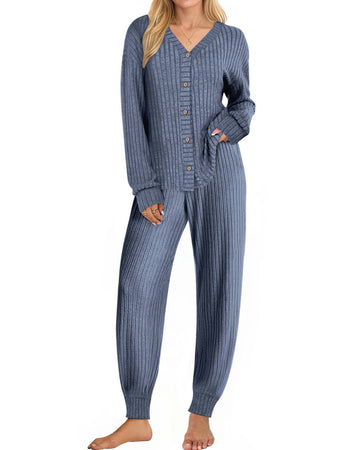 UVN Pajamas Sets for Women Long Sleeve Button Down Tops and Pants 2 Piece Outfit Fall Sleepwear Pjs Lounge Sets with Pockets