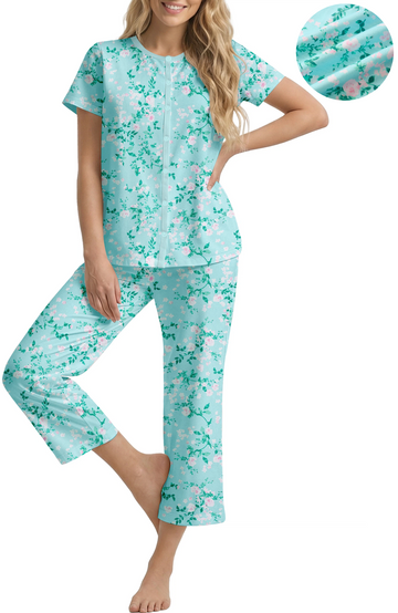 UVN Womens Pajama Sets Short Sleeve Button Down Tops and Capri Pants 2 Piece Outfit Soft Pjs Sleepwear Loungewear with Pockets