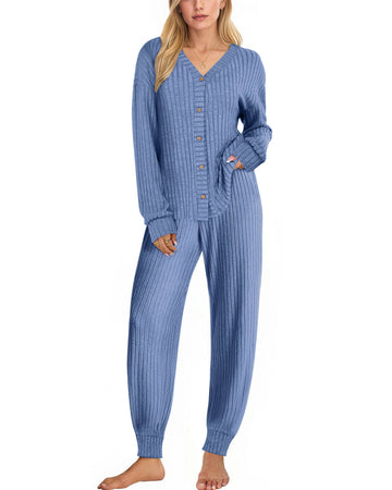 UVN Pajamas Sets for Women Long Sleeve Button Down Tops and Pants 2 Piece Outfit Fall Sleepwear Pjs Lounge Sets with Pockets