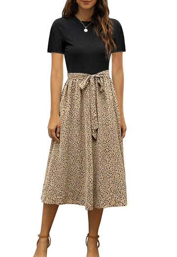 UVN Summer Dresses for Women Short Sleeve Ribbed Casual Midi Dress Ladies Floral Print Sundress with Pockets