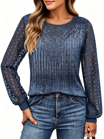UVN Blouses for Women Dressy Lace Pleated Tunic Tops Casual Long Sleeve Fall Shirts