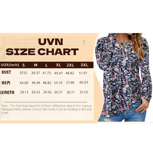 UVN Blouses for Women Long Sleeve Shirts Casual Dressy Pleated Tunic Tops